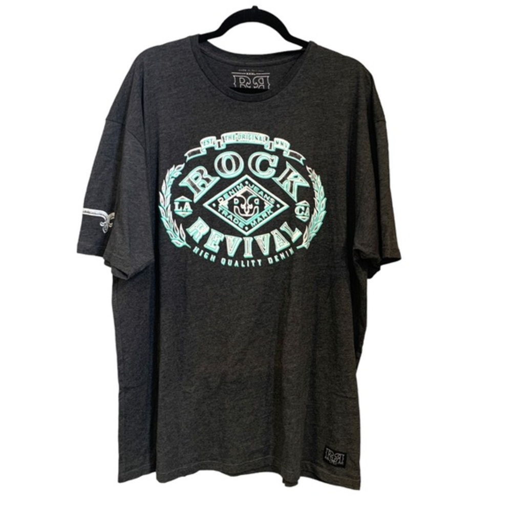 Rock Revival Men T-shirt‎ Gray Blue White Size XXXL